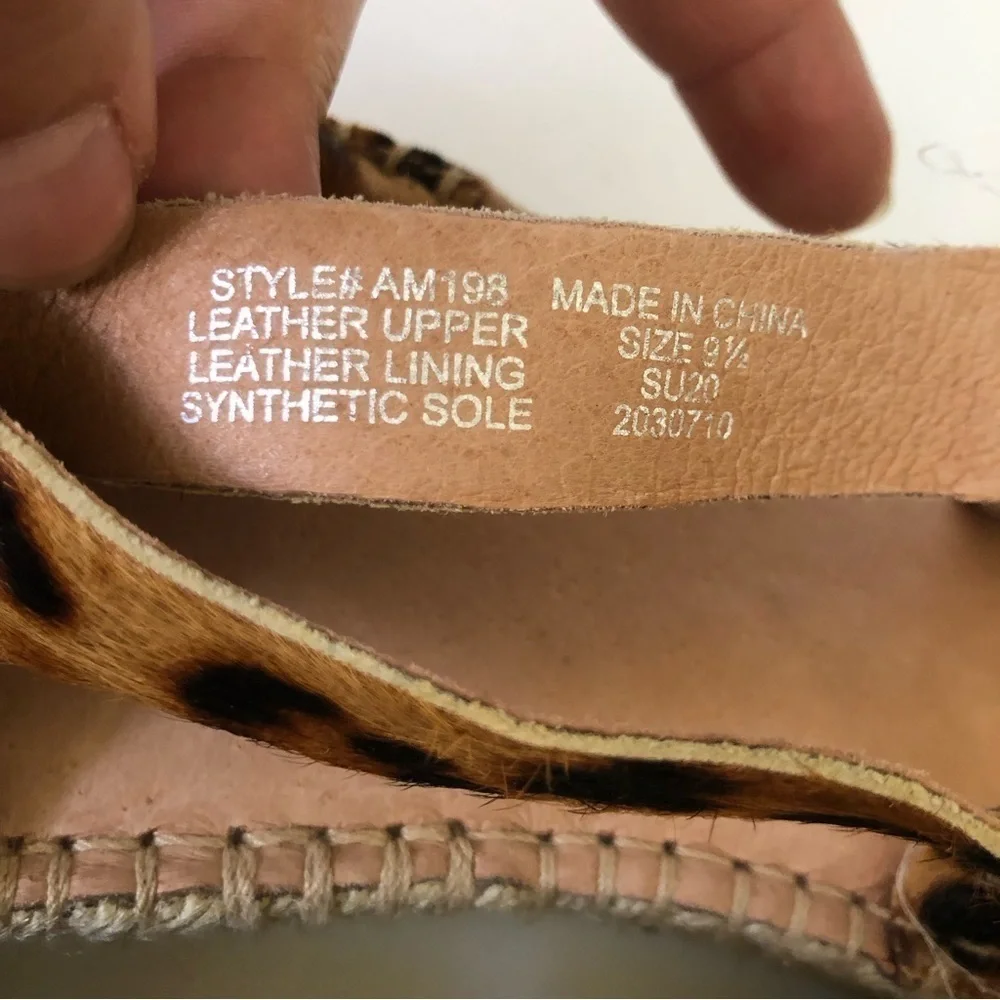 Madewell Malia Asymmetric Leopard Leather Calf Hair Espadrille Sandal Size 91/2